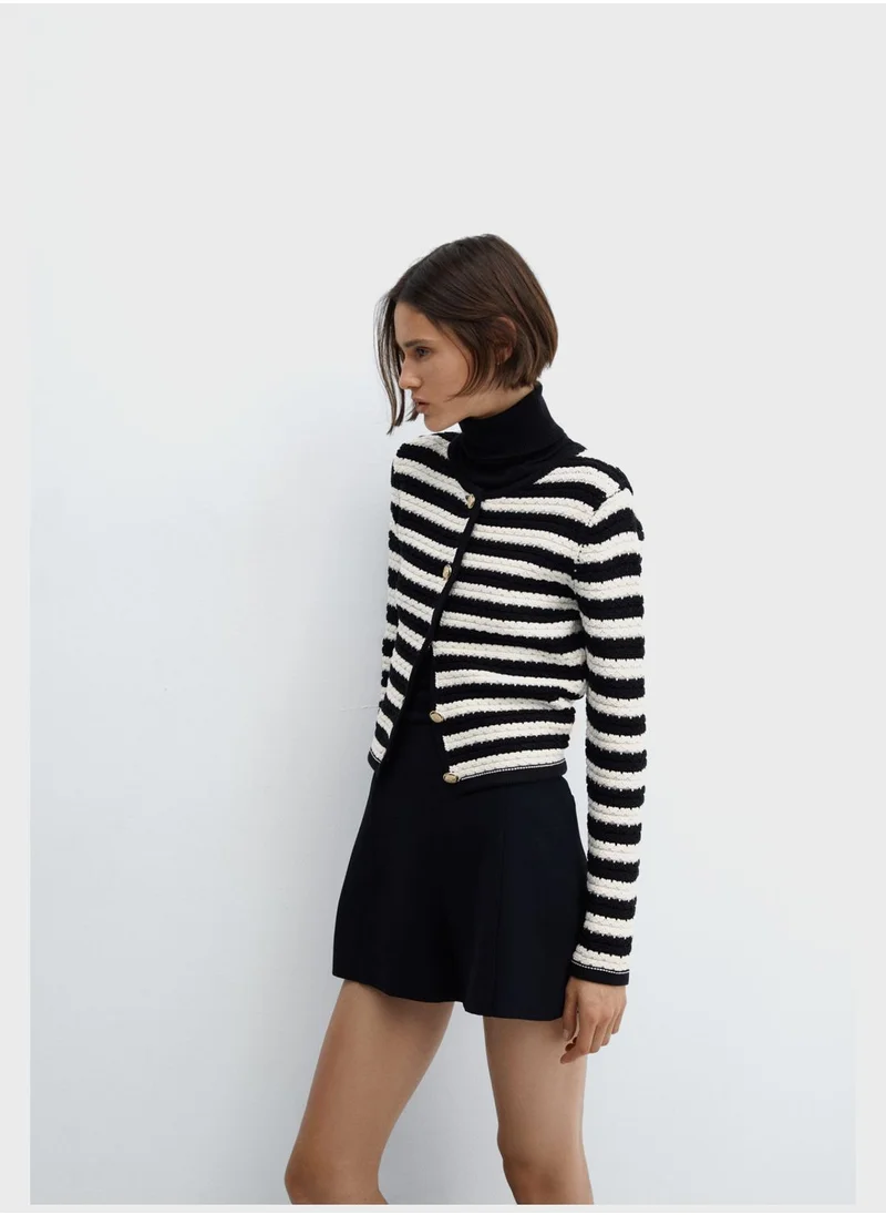 MANGO Button Detail Striped Cardigan