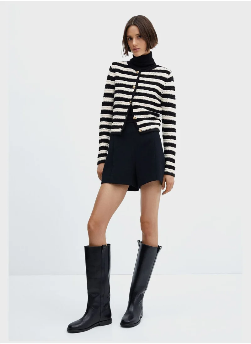 MANGO Button Detail Striped Cardigan