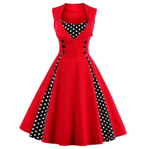 KILLREAL Women's Casual Cocktail Vintage Style Polka Dot Print Rockabilly Dress for Christmas Holiday Red X-Large - Image 2