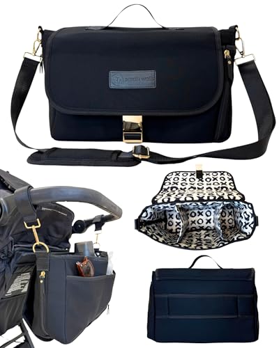 Sarah Wells Stroller Caddy Pump Bag Insulated Neoprene Diaper Organizer with Crossbody Strap Machine Washable Luggage Sleeve Fits Single Double Strollers Black - Image 3