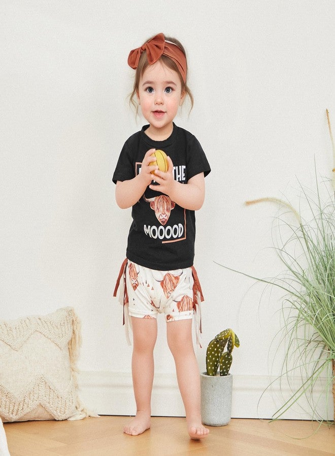 Fernvia Western Toddler Baby Girl Clothes Letter Short Sleeve T-Shirt Top + Tassel Shorts Outfits + Headband 3Pcs Set (Black, 12-18 Months) - Image 2