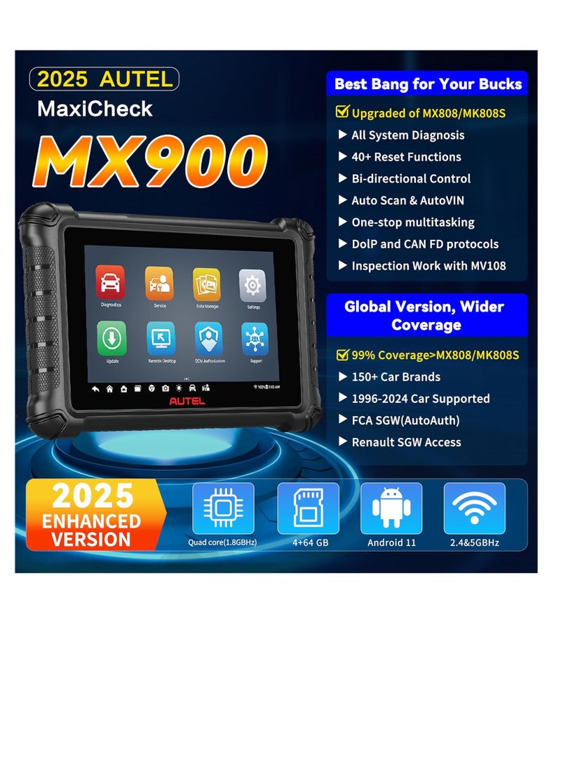 Autel - Autel MaxiCheck MX900 OBD2 Scanner, Upgrade of MK808S MX808S MK808BT MK808Z, Same Function as MaxiCOM MK900 MK900BT All System Diagnostic Scan Tool for Cars, 40+ Reset Services - Image 1