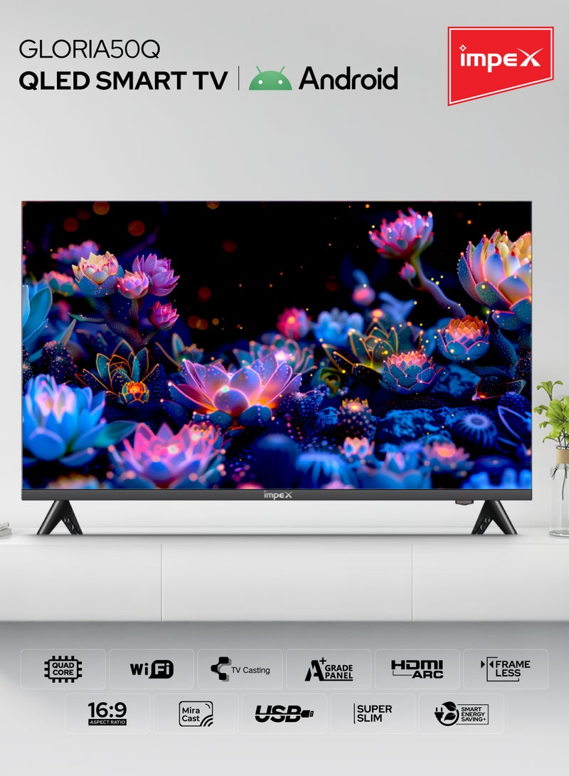 Impex 50-Inch QLED Smart TV Android, 4K FHD Frameless LED TV, Quad Core Processor, Screen Casting, 176° Viewing Angle, A+ Zero Bright Dot, 2 HDMI 2 USB, RJ45, Energy Saving, 2 Year Warranty - Gloria50Q Black - Image 3