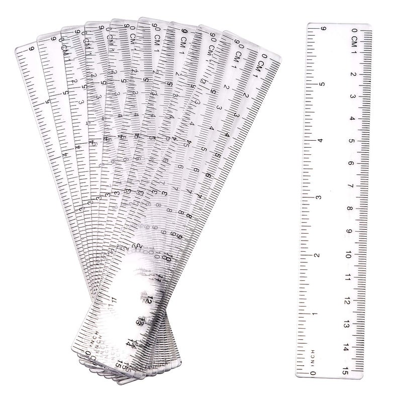 AIEX Ruler, 10 Pack Clear Plastic 15cm/6 Inch Drafting Tools, Transparent Measuring Tool for Student, School, Office, Artists, Engineers, Architects, Designers, Teachers