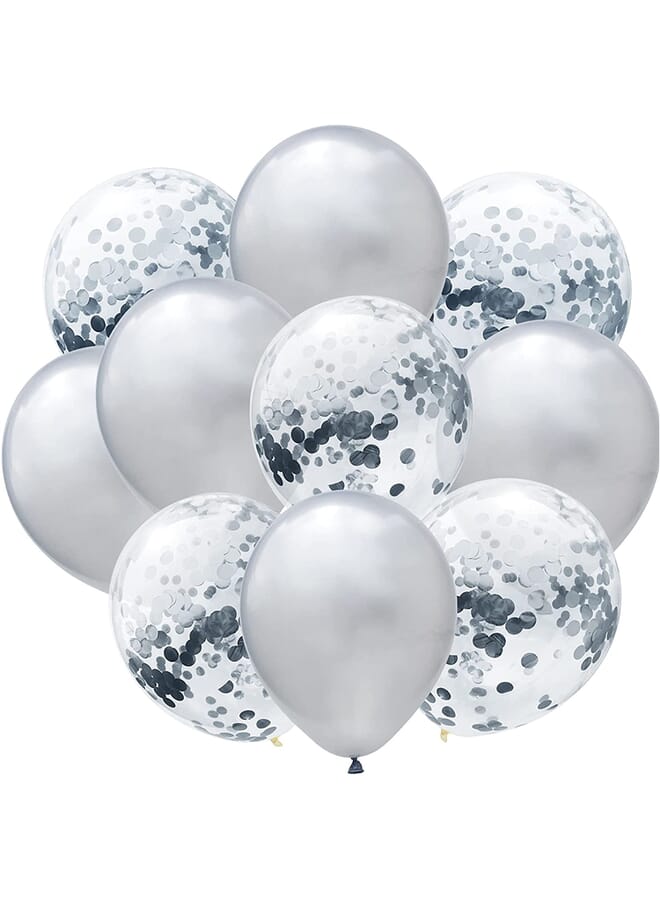 Party Time 10 Pieces Balloons Decorations Set Include Metallic Silver Latex Balloons And Silver Foil Confetti Filled Balloons For Birthday Wedding Baby Shower Party Decorations Supplies 12 Inches - Image 2