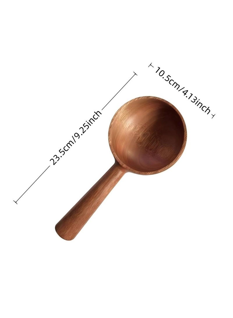 Long Handle Wooden Water Ladle Scoop Natural Wood Water Dipper Shampoo Rinser Cup Soup Ladle Multipurpose Water Scoop For Kitchen Bathroom Garden - Image 2