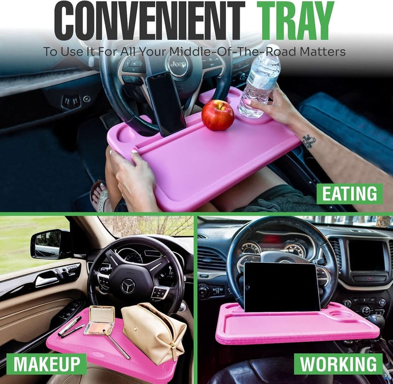 lebogner Steering Wheel Tray, Dark Pink, Car Accessory, ABS Plastic, 16.5" x 11" x 1", Tablet and Laptop Compatible - Image 2