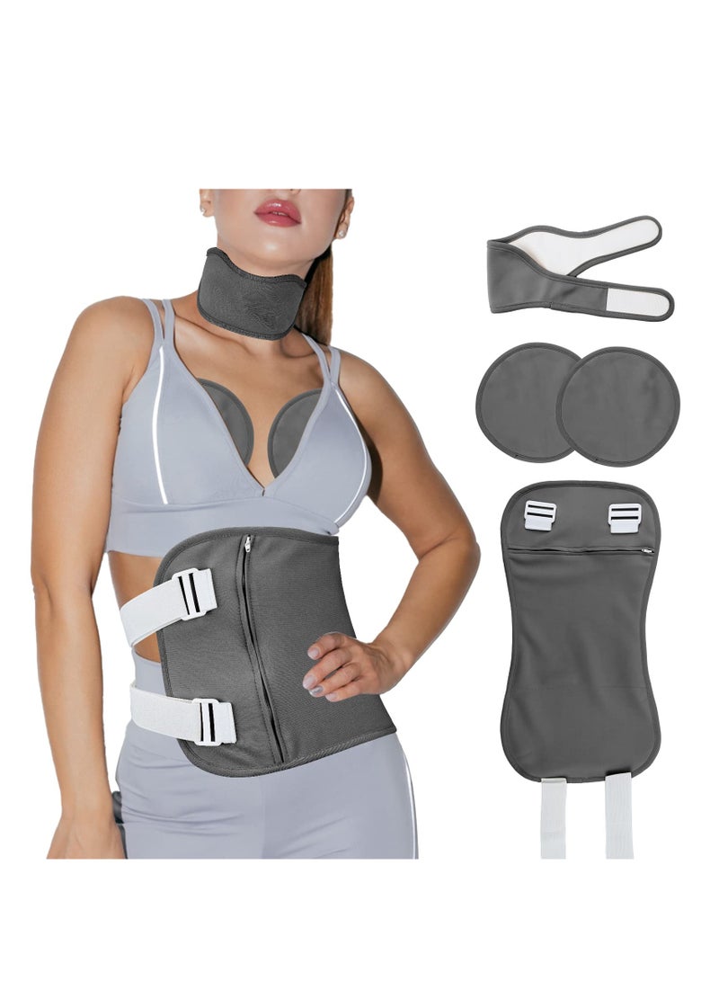 Captaintech Castor Oil Pack Kit, Wool Flannel Organic Castor Oil Pack Wrap for Waist and Neck and Breasts, with Adjustable Strap and Pocket, Reusable Castor Oil Packs for Liver Detox (Grey Set) - Image 1