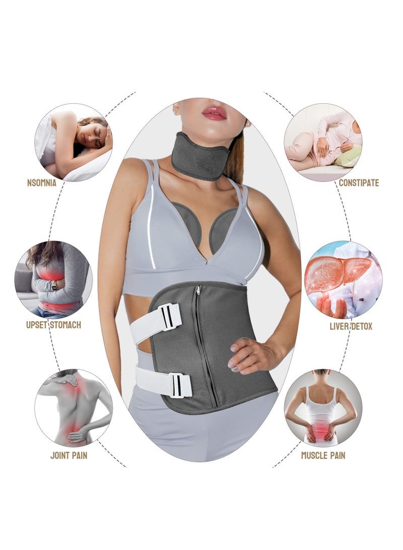 Captaintech Castor Oil Pack Kit, Wool Flannel Organic Castor Oil Pack Wrap for Waist and Neck and Breasts, with Adjustable Strap and Pocket, Reusable Castor Oil Packs for Liver Detox (Grey Set) - Image 3