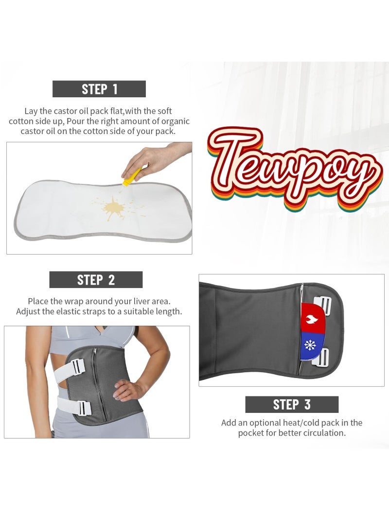 Captaintech Castor Oil Pack Kit, Wool Flannel Organic Castor Oil Pack Wrap for Waist and Neck and Breasts, with Adjustable Strap and Pocket, Reusable Castor Oil Packs for Liver Detox (Grey Set) - Image 5