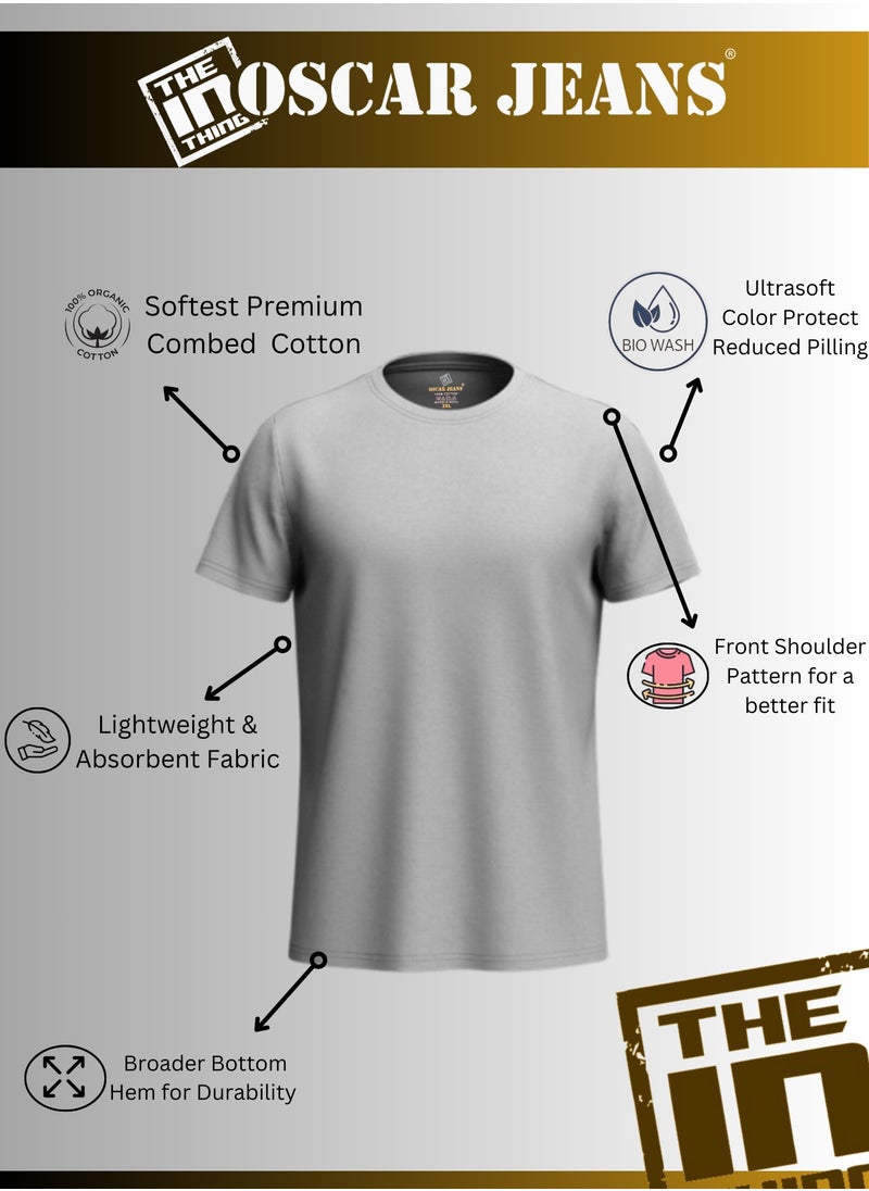 OSCAR JEANS 3 Pack Premium Men's T-Shirt 100% Organic Cotton Super Combed Biowash Crew Neck Soft Breathable 180 GSM  - Image 2