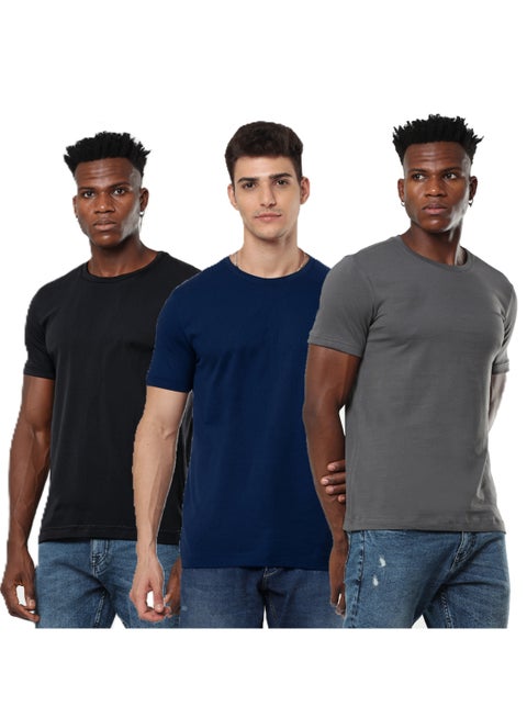 3 Pack Premium Men's T-Shirt 100% Organic Cotton Super Combed Biowash Crew Neck Soft Breathable 180 GSM