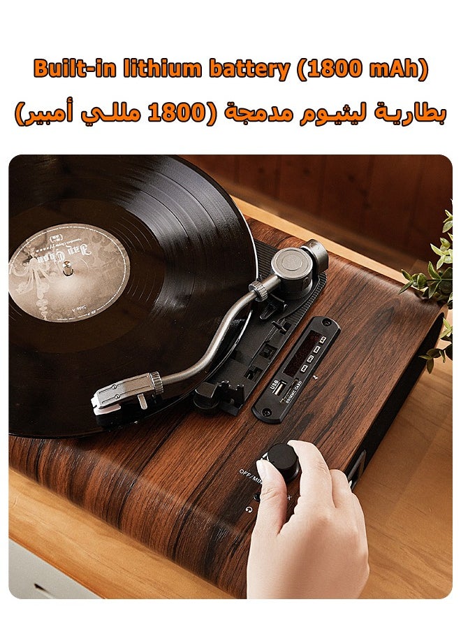 مي فازا - مشغل تسجيل الفينيل - بطارية مدمجة قابلة لإعادة الشحن - جرامافون ريترو - فونوغراف LP - مشغل ريترو - مكبر صوت هاي فاي مدمج - بلوتوث، راديو FM، مدخل AUX، تشغيل قرص U، تشغيل بطاقة SD - Image 1