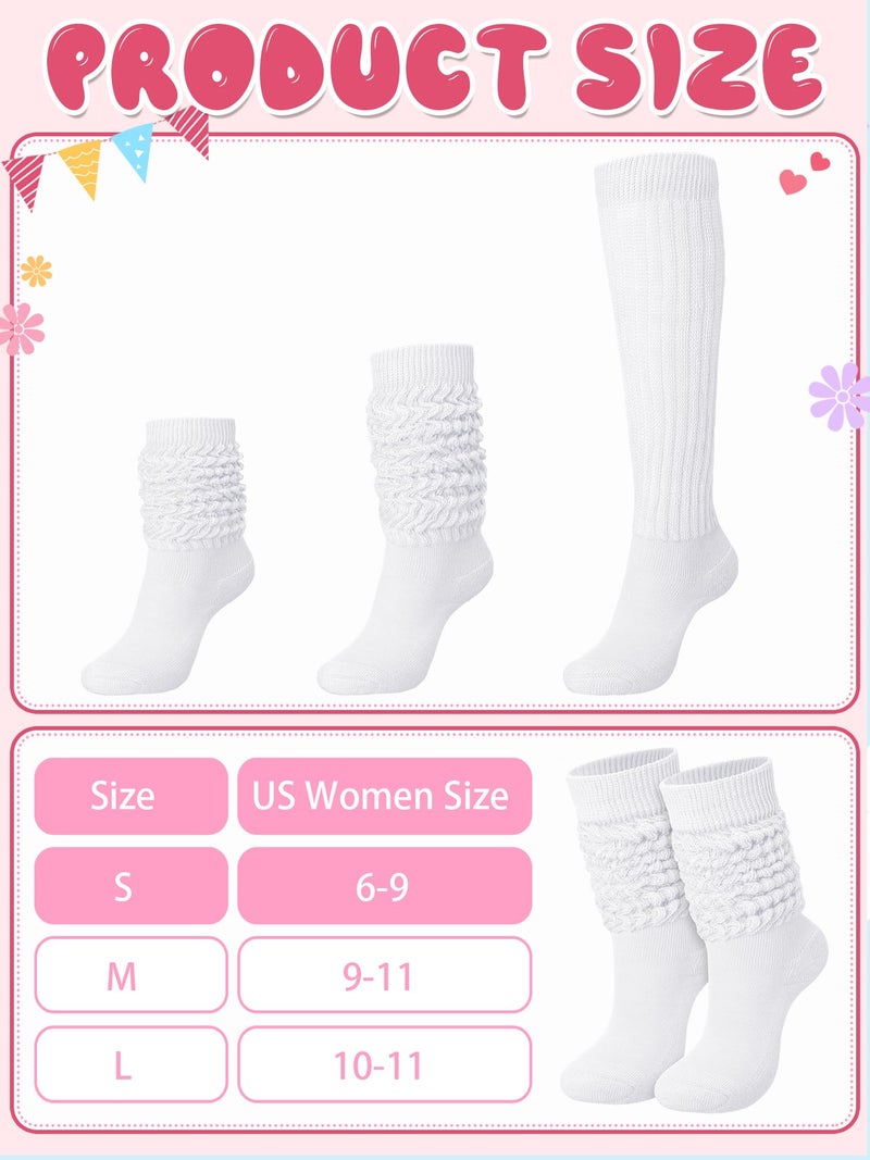 Glitopper Slouch Slouchy Socks Pack Knee High Scrunch 80s 90s Stacked Boot Socks(9-11,White) - Image 3