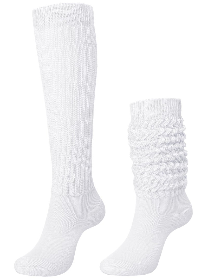 Glitopper Slouch Slouchy Socks Pack Knee High Scrunch 80s 90s Stacked Boot Socks(9-11,White) - Image 1