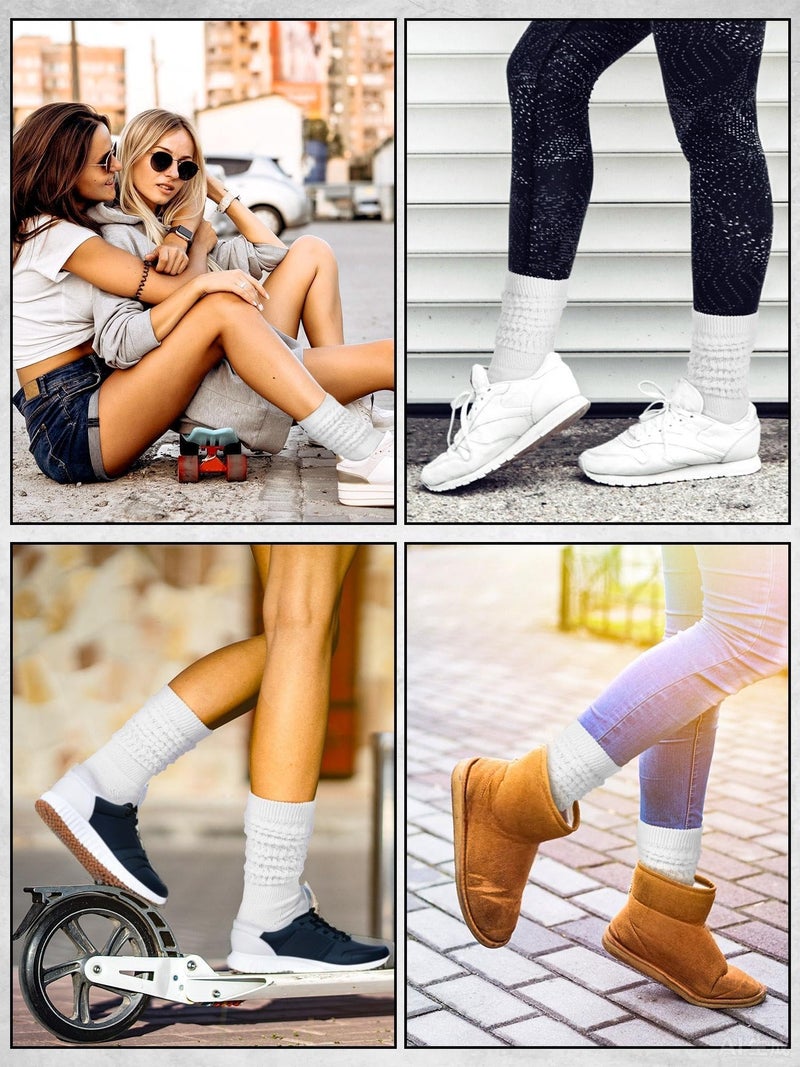 Glitopper Slouch Slouchy Socks Pack Knee High Scrunch 80s 90s Stacked Boot Socks(9-11,White) - Image 5