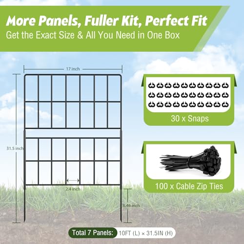 HIHADUUM 31.5 Inch(H) X 10 Ft(L) Decorative Garden Fence, 7 Pack Tall Fence Fencing Panels, Metal Wire Border No Dig Fencing Animal Barrier for Dog, Flower Edging for Yard Landscape Patio Outdoor Decor - Image 3