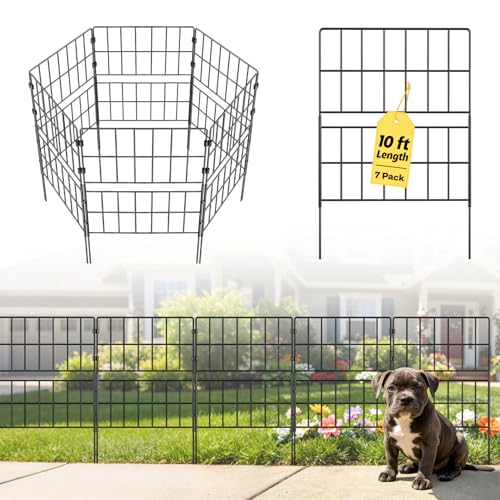 HIHADUUM 31.5 Inch(H) X 10 Ft(L) Decorative Garden Fence, 7 Pack Tall Fence Fencing Panels, Metal Wire Border No Dig Fencing Animal Barrier for Dog, Flower Edging for Yard Landscape Patio Outdoor Decor - Image 1