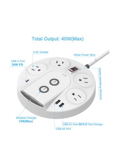 Generic 20W USB C PD Power Strip Surge Protector with Wireless Charging Tower, Travel-Friendly Design, 1 USB C, 2 USB A Ports, 4 AC Outlets for Phones and Laptops (UK Plug)  - Image 4
