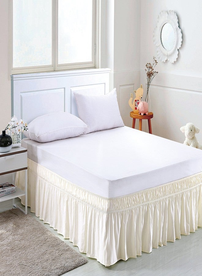 MEILA Wrap Around Bed Skirt Three Fabric Sides Elastic Dust Ruffled 18 Inch Tailored Drop,Easy to Install Fade Resistant-Ivory, Queen/King - Image 2