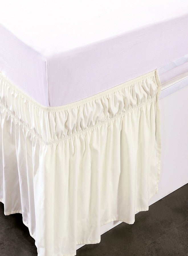 MEILA Wrap Around Bed Skirt Three Fabric Sides Elastic Dust Ruffled 18 Inch Tailored Drop,Easy to Install Fade Resistant-Ivory, Queen/King - Image 4