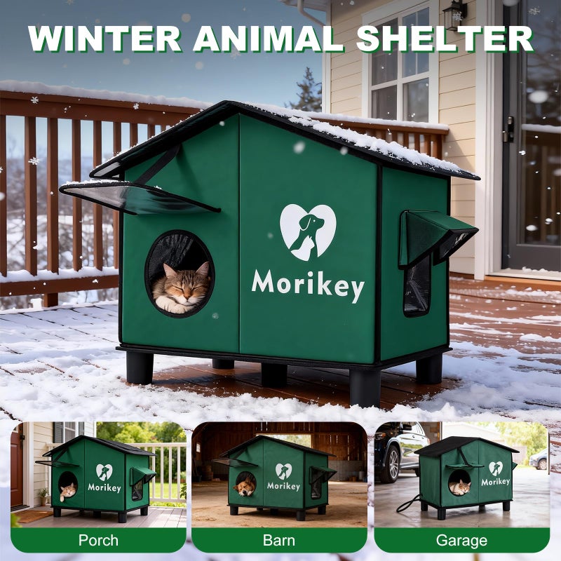 Morikey Heated Cat House for Outside, Insulated Outdoor Cat House with Heating Pad, Weatherproof Cat Shelter with Elevated Base & Safe Escape Door, Ideal for Stray and Feral Cats, 14.1"x16.5"x24.4" - Image 2
