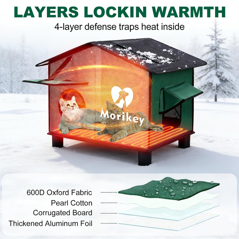 Morikey Heated Cat House for Outside, Insulated Outdoor Cat House with Heating Pad, Weatherproof Cat Shelter with Elevated Base & Safe Escape Door, Ideal for Stray and Feral Cats, 14.1"x16.5"x24.4" - Image 3