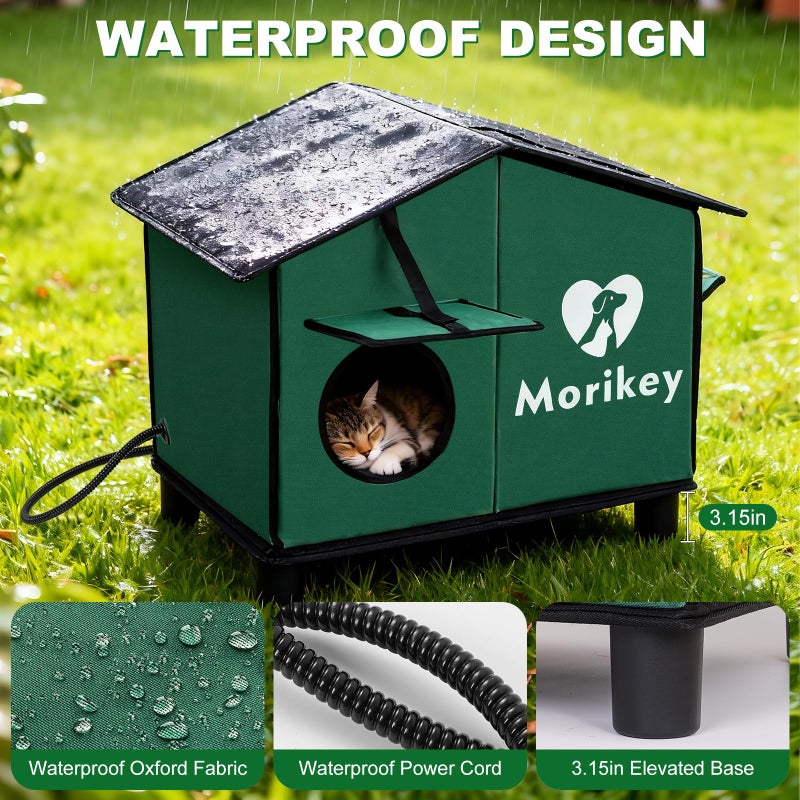 Morikey Heated Cat House for Outside, Insulated Outdoor Cat House with Heating Pad, Weatherproof Cat Shelter with Elevated Base & Safe Escape Door, Ideal for Stray and Feral Cats, 14.1"x16.5"x24.4" - Image 5