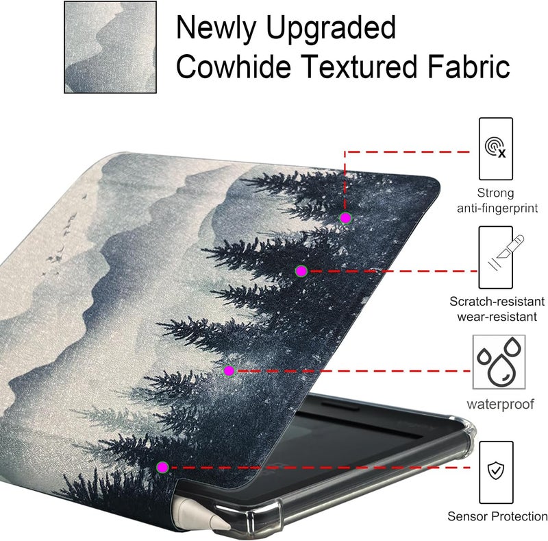 GOVTVA حقيبة جلدية من نوع Folio لقارئ Kobo Libra Colour مقاس 7 بوصة (2024) - غطاء فائق النحافة مع خاصية السكون/الاستيقاظ التلقائي المحسّنة، وظهر شفاف من TPU، وإغلاق مغناطيسي، وحامل للقلم (غابة ضبابية) - Image 3