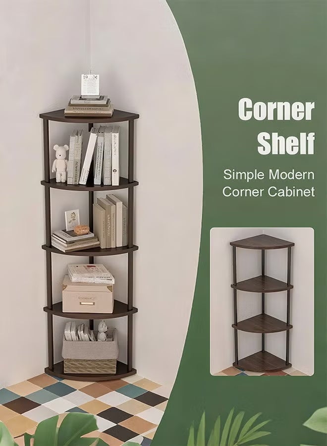 والالا رف زاوية طويل بستة طبقات - منظم تخزين قائم بذاته، رف كتب زاوية عصري وحامل عرض لغرفة المعيشة، غرفة النوم، المكتب المنزلي، المطبخ - تصميم سهل التركيب، بني، 30×30×152 سم - Image 4