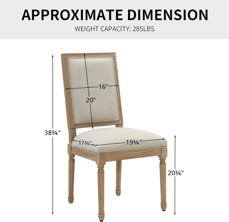 Furnimart Farmhouse Dining Chairs Set of 6 French Country Kitchen Chairs with Rectangular Back and Solid Wood Legs Upholstered Rectangular Side Chairs for Dining Room Living Room Kitchen - Image 3