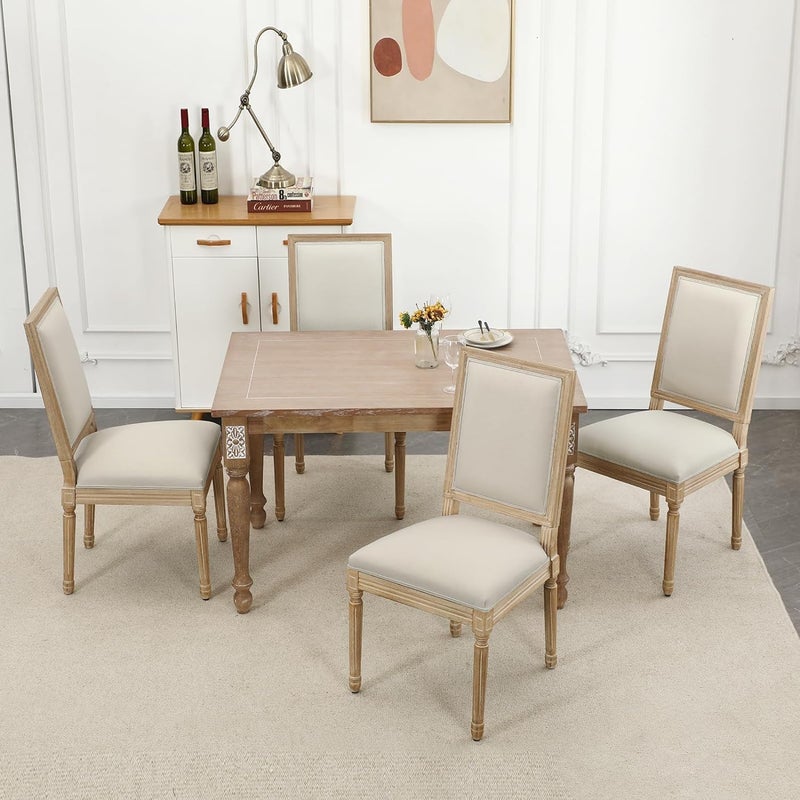 Furnimart Farmhouse Dining Chairs Set of 6 French Country Kitchen Chairs with Rectangular Back and Solid Wood Legs Upholstered Rectangular Side Chairs for Dining Room Living Room Kitchen - Image 2