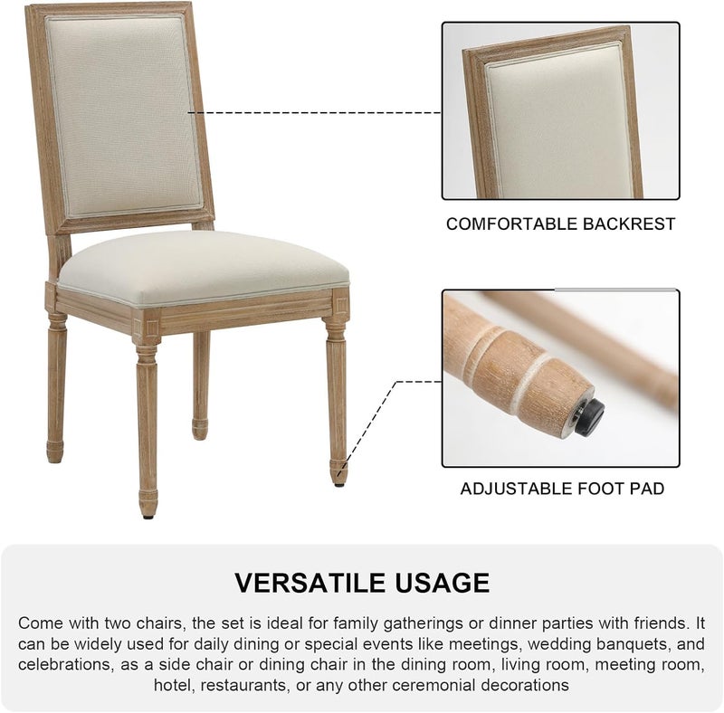 Furnimart Farmhouse Dining Chairs Set of 6 French Country Kitchen Chairs with Rectangular Back and Solid Wood Legs Upholstered Rectangular Side Chairs for Dining Room Living Room Kitchen - Image 4