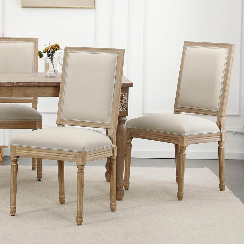 Furnimart Farmhouse Dining Chairs Set of 6 French Country Kitchen Chairs with Rectangular Back and Solid Wood Legs Upholstered Rectangular Side Chairs for Dining Room Living Room Kitchen - Image 5