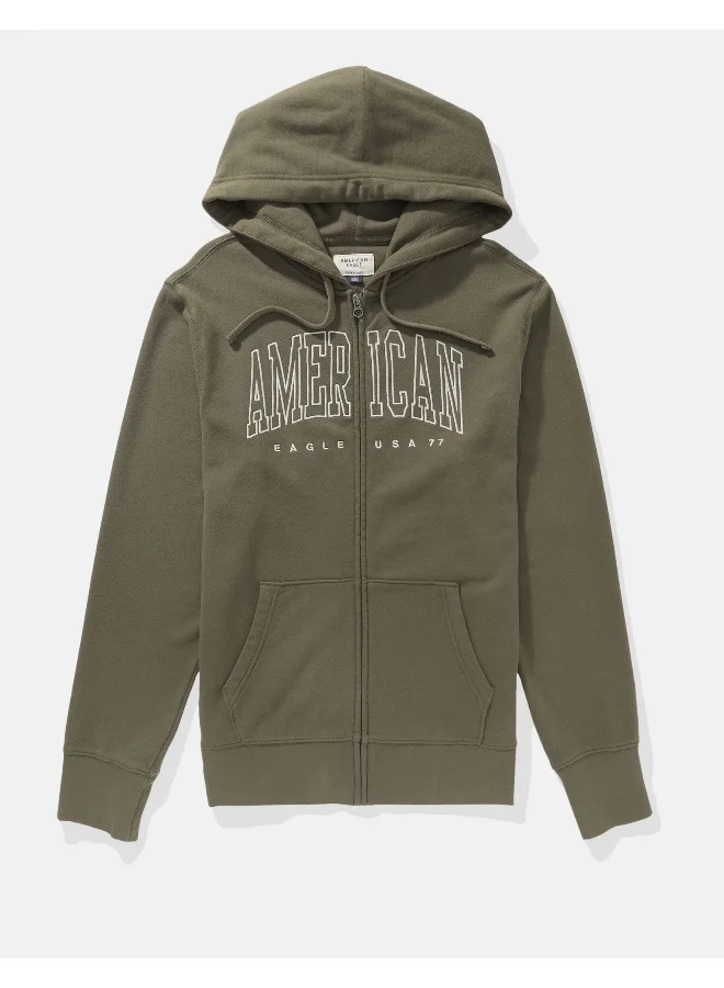 American Eagle AE Fleece Logo Graphic Zip-Up Hoodie