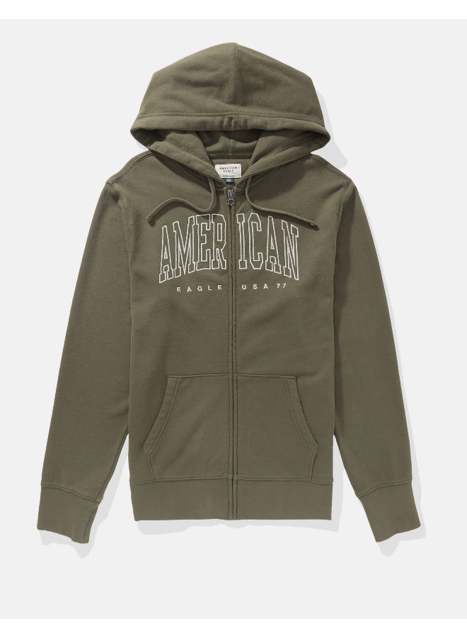 American Eagle AE Fleece Logo Graphic Zip-Up Hoodie - Image 3