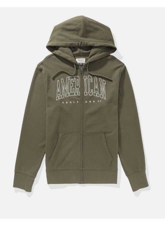 American Eagle - هودي مزود بسحاب مع شعار من AE مغطى بالفليس - Image 1