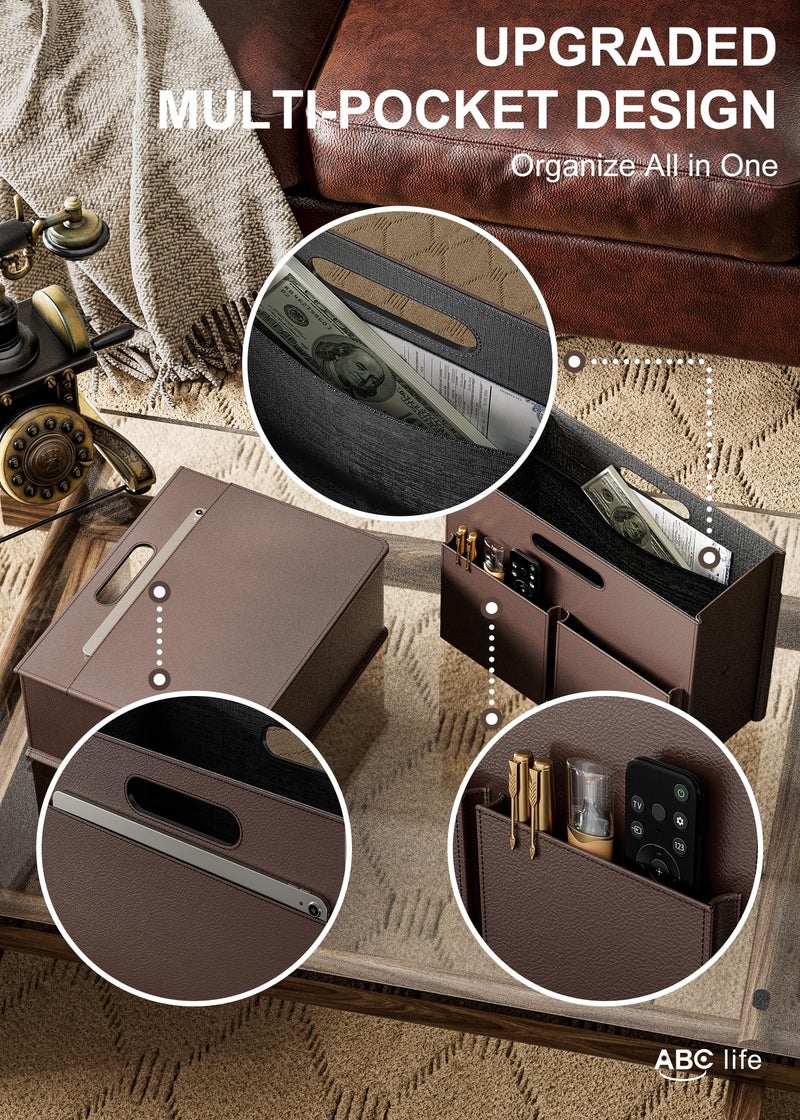 ABC life Magazine Holder Magazine Rack Floor, Stable Foldable PU Leather Newspaper Book Storage Basket Box, Upgraded Magazine File Folder Organizer Free Standing, for Living Room Home Office, Brown - Image 3