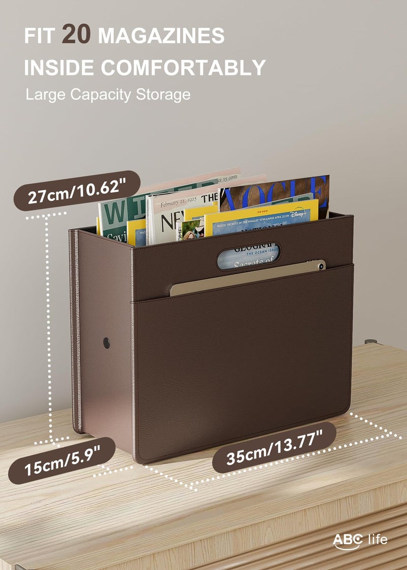 ABC life Magazine Holder Magazine Rack Floor, Stable Foldable PU Leather Newspaper Book Storage Basket Box, Upgraded Magazine File Folder Organizer Free Standing, for Living Room Home Office, Brown - Image 2