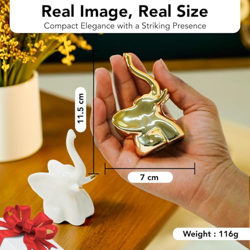 Corslet Home Decor Elephant Statue for Good Luck,Fengshui Ceramic Creative Small Modern Style Elephant Idol Figurines,Decorative Gift Items for Home,Office Desktop,Living Room (2pcs),White,Gold - Image 2