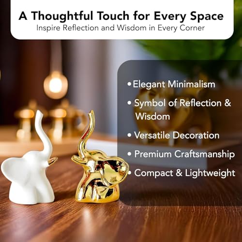 Corslet Home Decor Elephant Statue for Good Luck,Fengshui Ceramic Creative Small Modern Style Elephant Idol Figurines,Decorative Gift Items for Home,Office Desktop,Living Room (2pcs),White,Gold - Image 5