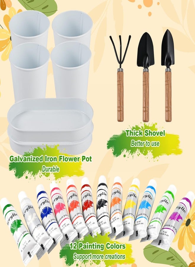 Faburo 4 Pcs Kids Plant Growing Kit | Kids Gardening Set Crafts for Girls 8-12 | Kid Crafts Ages 4-8, Flower Making Art Kit for Kid 6-9, Plant Growing Set with 4 Zinc Pots, 12 Colors 9ml Paints Girl Gift - Image 3