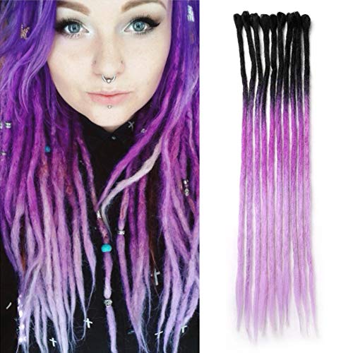 Dsoar 24inch Ombre Dreadlocks Extensions for WomenMen 10 Strands Synthetic Dreads Handmade Hippie LocsOmbre Black and Purple