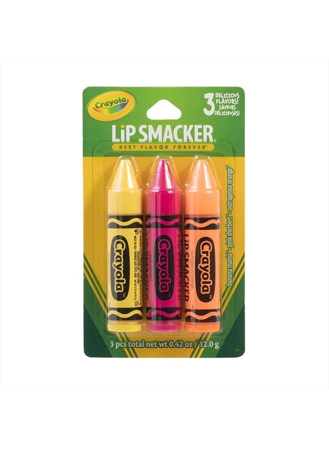 Lip Smacker Crayola Crayon Flavored Lip Balm Trio 3-Pack, Banana, Sherbert, Orange, Clear Matte, For Kids, Women, Men - Image 1
