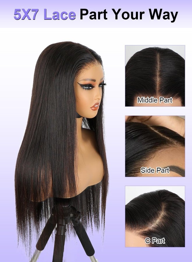 ORIGINAL QUEEN باروكة كوين الأصلية OQ بدون لاصق شعر بشري مقصوصة مسبقًا 24 إنش 5X7 باروكات أمامية مستقيمة للشعر البشري للارتداء والذهاب للنساء - Image 2