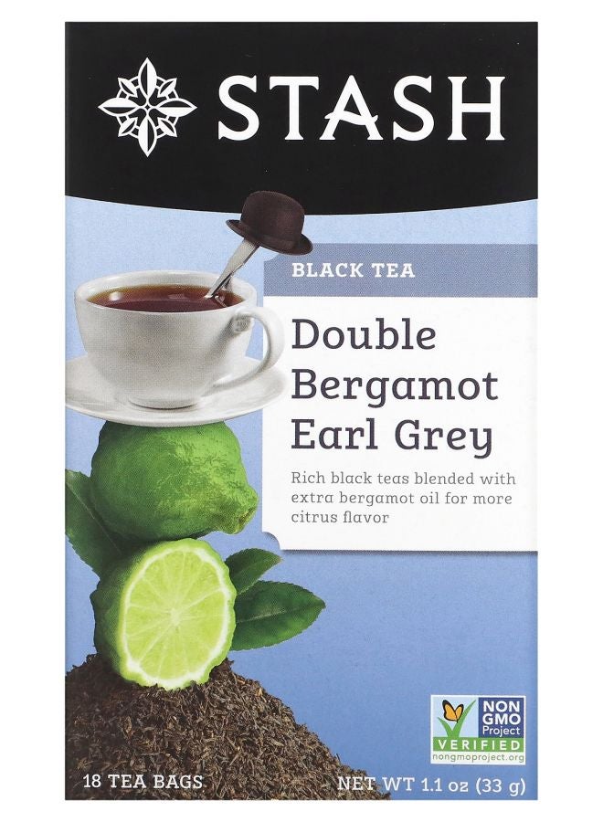 Stash Tea Black Tea Double Bergamot Earl Grey 18 Tea Bags 1.1 oz (33 g)