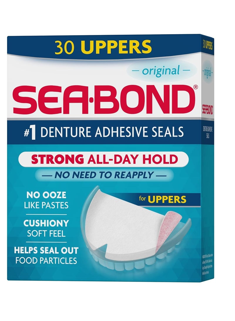 Sea-Bond Sea Bond Secure Denture Adhesive Seals, Original Uppers, Zinc-Free, All-Day-Hold, Mess-Free, 30 Count (Pack of 1) - Image 1