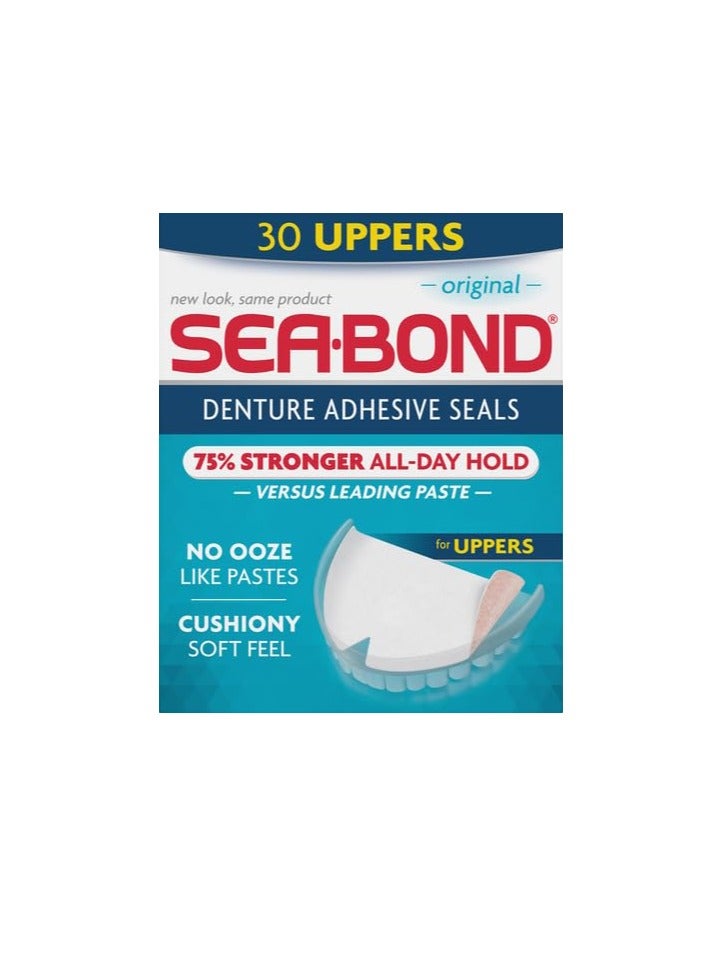 Sea-Bond Sea Bond Secure Denture Adhesive Seals, Original Uppers, Zinc-Free, All-Day-Hold, Mess-Free, 30 Count (Pack of 1) - Image 2