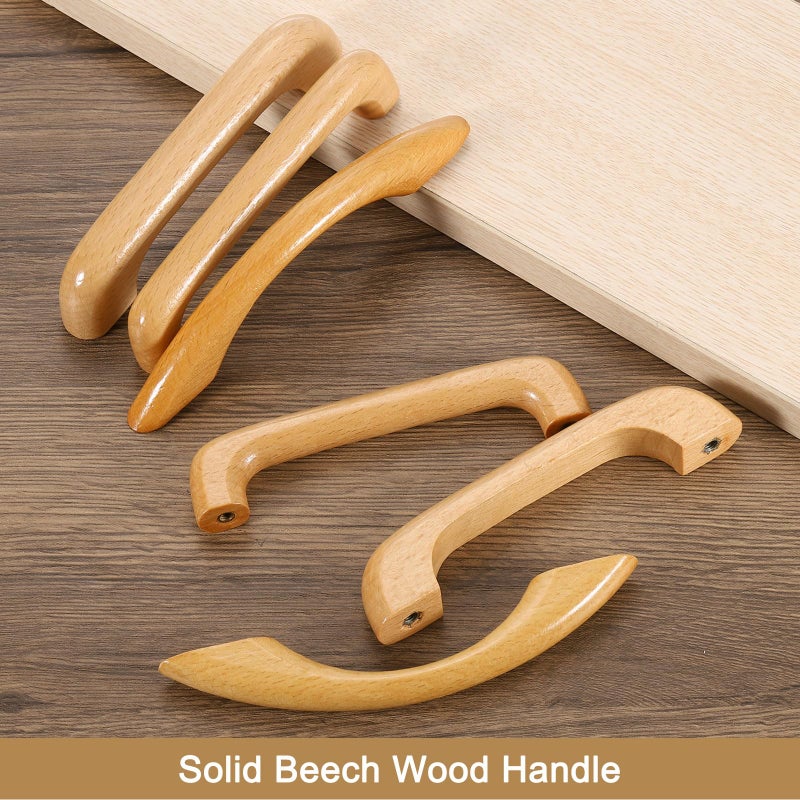 uxcell 5Pcs Wood Drawer Pulls Handles, 96 mm/3.8" Hole Spacing Bridge Shaped Beech Wood Cabinets Drawer Knobs Pull Handles for Kitchen Cabinets Dresser Furniture - Image 4