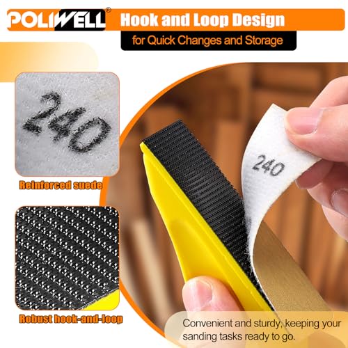 POLIWELL 100 Pcs Hand Sander Kit, 3.5” x 1” Mini Micro Sander for Small Projects, Detail Finger Sanding Block Tools, 80 120 180 240 400 Grit Wet Dry Sandpaper Sheets for DIY Crafts Wood Plastic - Image 5